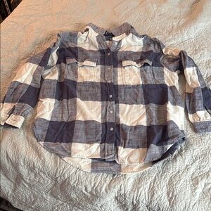 American Eagle Outfitters Navy and Cream Plaid Shirt